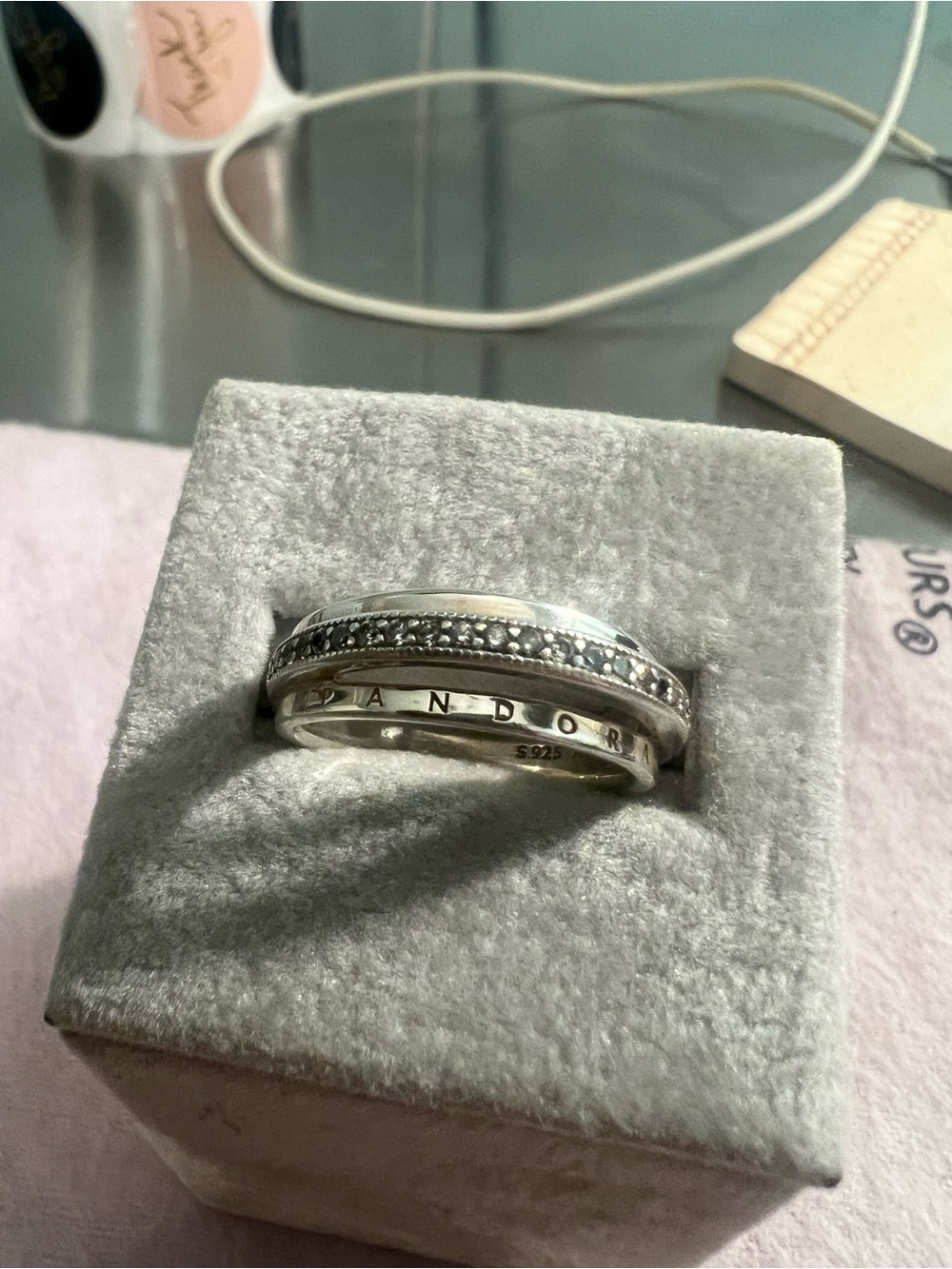Pandora Sterling LP Silver Band Ring with Clear Pavé Stones